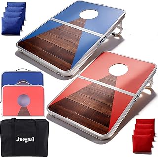 Juegoal Portable Cornhole Board Set for Kids Teens & Adults, 24x16 Inch Foldable Corn Hole Games with Bean Bags & Carry Bag, Lightweight Aluminum Alloy Travel Size Cornhole Set for Outdoor Games Beach