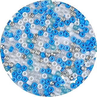 1000PCS 6x9mm Blue and White Pony Beads, Kandi Beads for Bracelets Making Kit, Hair Braids Crafts Jewelry Making Crafts Friendship Necklace Earrings DIY (Blue Silver Mixed Color)