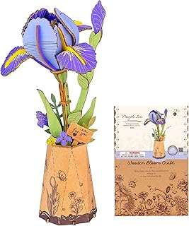 ROBOTIME Purple Iris 3D Wooden Puzzle - DIY Flower Craft Kit for Adults, Artificial Iris Model to Build, Valentine's Day Gift, Home Decor, Birthday Present