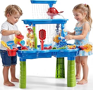 3-Tier Sand and Water Table for Kids, Summer Outdoor Beach Outside Backyard Activity Sensory Kids Sand and Water Table, Birthday Gifts for Toddler Boys Girls Ages 3 4 5 6 7 8