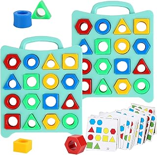 Montessori Toys for 3+Year Old Boys Girls Toddlers, Sorting Toys for Children, Educational Color Recognition Shape Sorter, Learning Puzzles Gift(Contains 2 Game disks, 32 Geometries, and 30 Cards)