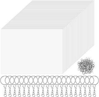 HFKPJRT 60 Pcs Shrink Plastic Sheets for Kids & Adults, Clear Shrink Paper Keychain Kit 8"x5.7" with Jump Rings, Lobster Clasps, for DIY Shrinky Art Crafts, Jewelry Making Gifts