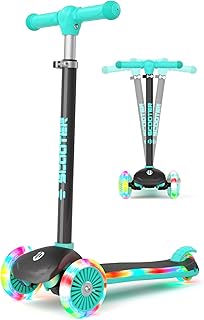 KORIMEFA Scooter for Kids Ages 3-8 with Light-Up Wheels & Deck, 3-Wheel Toddler Scooter with Adjustable Height, Anti-Slip Deck, Lean-to-Steer