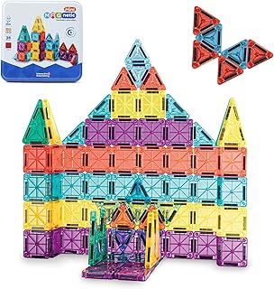 Mini Magnetic Tiles,34 PCS Magnetic Blocks with Metal Storage Box,Magnetic Building Tiles ,STEM Educational Travel Magnetic Tiles,Toddler Magnetic Toys for Kids Boys Girls Christmas Birthday Gifts