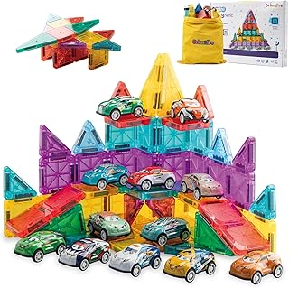 93 PCS Magnetic Tiles Mini Magnetic Building Tiles with Cars, Travel Magnetic Tiles with Storage Bag,STEM Toys for School Acitivities, Ideal Christmas Birthday Gifts for Boys Girls Age 3+ Years Old
