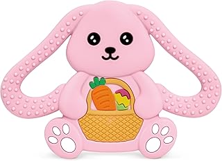 Easter Basket Stuffers Baby Teething Toys, Bunny Silicone Teething Toy for Babies 0 3 6 9 12 18 Months, Easter Basket Stuffer Essential, Baby Rabbit Carrots Teether for Baby & Toddler First Gifts