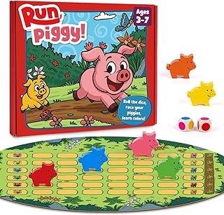 Run Piggy Board Game for Kids, Color Matching Dice Game, Fun Family Board Game for 2-6 Players, Montessori Educational Toy for Ages 3-7, Great Gift for Boys and Girls