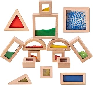 Sensory Blocks Wooden - Building Toys Set, 15-Piece Educational STEM Bricks, Stacking Balance Game for Children, Cognitive Skill Development Play Toy, Birthday Christmas for Home Kindergarten Travel