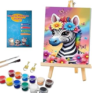 WEMEON Zebra Paint by Numbers Kit for Kids with Frame and Easel, Easy Paint by Numbers Kits for Kids Ages 8-12, Small Painting by Number for Birthday Gift, Painting Party(8X12inch)