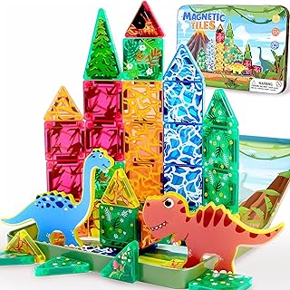 Easter Basket Stuffers Gifts for Kids Boys Toddlers, 36PC Mini Dinosaur Magnet Tiles Set Airplane Travel for Toddler Kids Magnetit Toy Restaurant Activities Road Trip Car Toy for Age 3 4 5 6 7 8 Year