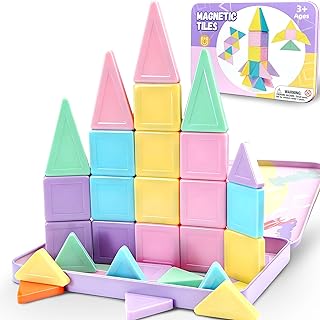 Easter Basket Stuffers Gifts for Girls, 36PC Mini Macaron Magnetic Tiles Set Airplane Travel for Toddlers Restaurant Activities Road Trip Car Toy for Kids Age 3 4 5 6 7 8 Year Old Valentines Day