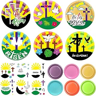 HABDJILTY 24 Sets Easter Crafts for Kids Bulk Resurrection Paper Plates Crafts Kit Religious He is Risen DIY Crafts for Easter Day Party Art Project Family Sunday School Classroom Activity