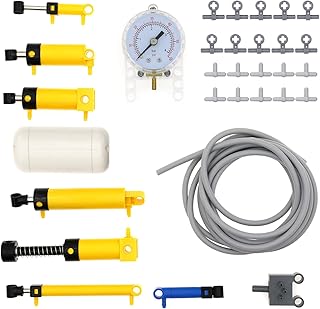 31-Piece Technic Pneumatics Kit - Advanced Air Pressure Building Components Set Includes 5 Cylinder Types, Manometer, Pump & Valves STEM/MOC Engineering Projects