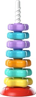 Rainbow Circle Stacker Montessori Plugging Toys Baby Sensory Spin Gears Stacking Rings Toy for Babies 1-3 Years