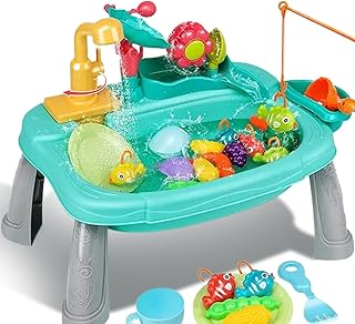 Electric Water Table for Toddlers with Waterwheel, Waterproof Circulated Sensory Table, Fishing Game Pretend Play Toy