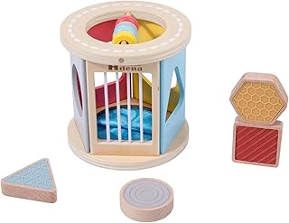Adena Montessori Wooden Rolling Shape Sorter with 4 Silicone Sensory Blocks – Montessori Toys for 1 Year Old, Color Sorting Activity for Toddlers, Developmental Learning Toy for Boys & Girls