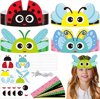 Qyeahkj 24 Sets Spring Bugs Headbands Craft Kits Insect Theme Hats DIY Paper Crown Crafts DIY Butterfly Bee Headband Arts Crafts for Holiday Home Classroom Activities Spring Insect Party Favors