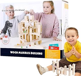 Wooden Marble Track,Puzzle Game Construction Play Set - Wooden Marble Maze Run with Beads,for STEM Learning Kids, Children, Boys, Girls, Teens