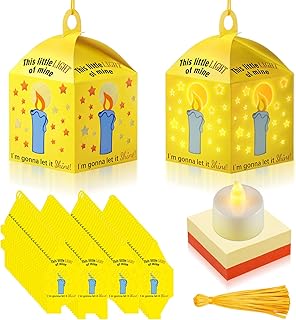 24 Sets Religious Crafts with LED Candle Light Tissue Paper Light of Mine Lanterns Craft Kits DIY VBS Christ Suncatchers Lanterns Hanging for Sunday School Christian Decoration