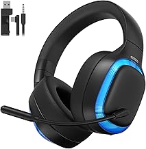 2.4Ghz Wireless Gaming Headset for PS5, PS4, PC, Mac, Bluetooth 5.4 Gaming Headphones with Noise Canceling Mic, 70H Battery, Surround Sound, Lay-Flat & Foldable - Black