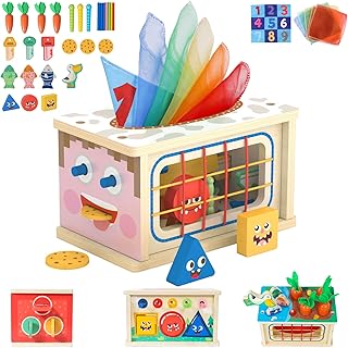 Ancaixin 8-in-1 Montessori Tissue Box Toy for 12+ Months Baby, Wooden Activity Cube, Puzzles 12-18 Months, Sensory Toys for Toddlers 1-3 Preschool Learning, 1 Year Old Boys Girls Baby Birthday Gift