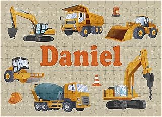 Custom Name Construction Truck Puzzle for Kids Personalized Wooden Construction Vehicle Jigsaw Puzzles with Name Excavator Dump Truck Birthday Gift for Boys Toddler Learning Toy Inspired By Montessori
