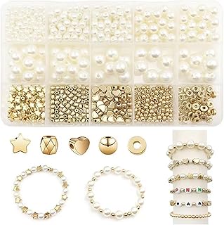 Pearl Beads 4box Pearl Beads for Craft 720 Piece Adult Bracelet Making Kit, Friendship Set, Bead, Small and Gold for DIY Craft Necklace Earrings(NRT296)