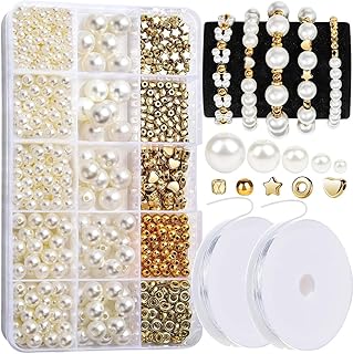 4box Pearl Beads for Craft 720 Piece Adult Bracelet Making Kit, Friendship Bracelet Set, Bracelet Bead Set, Small Pearl Bead and Gold(NRT034-35)