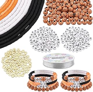 About 4200Pcs Basketball Bead Set Sports Bracelet Making Kit Polymer Clay Acrylic Brass Letter Number Loose Spacer Beads with 11 Yards Elastic Thread for Friendship Bracelets Sport Parties