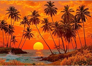 Tropical Sunset 1000 Piece Puzzle for Adults, High Difficulty Beach Jigsaw with Palm Trees & Ocean Waves, 28x20 Inch, Letters on Back, Relaxing Wall Art & Challenging Family Game