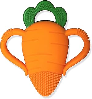 RaZbaby Carrot Teether – Gentle Relief & Sensory Development Support with Safe, Food-Grade Silicone; Nature-Inspired Texture Soothes Sore Gums; 100% BPA-Free Teething Toy for All Ages