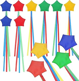 Toyvian 12 Pcs Star Bean Bags Toss for Kids: Colorful Star Shaped Beanbags with Ribbons, Lightweight Bean Bag for Tossing, Cornhole Game Set, Outdoor Sports Supplies