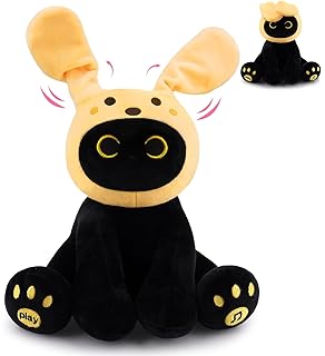 Bekrgwiy Musical Black Cat Stuffed Animals,Cute Black Cat Plush with Musical and Ears Can Move,Fun Singing Stuffed Animals Cat Plushie Toy Birthday for Kids Boys Girls