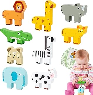 Wooden Balance Game, Animal Building Blocks Coordination Toy Stacking Balance Game with Cards, for 3+ Years Old Boys Girls Family Grandkids Christmas Birthday