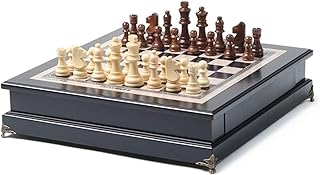 Chess Game Portable Chess Board Sets with 2 Built-in Storage Drawers Classic Wooden Games with for Kids and Adults