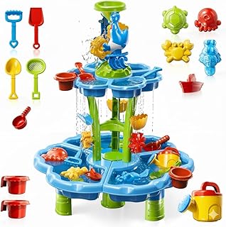 3-Tier Kids Toddlers Water Sand Table - Multifunctional Summer Outdoor Toys with Stable Design,Sensory Learning Backyard Poolside Beach Activity Playset Gift for Boys Girls(Azure)