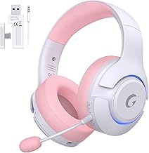 Gtheos Wireless Gaming Headset for ps5, ps4, Elden Ring, PC, Mac, Switch, Bluetooth 5.3 Gaming Headphones with Noise Canceling Microphone, 45H Battery, RGB Light, Pink