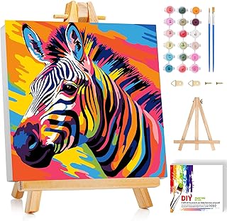 ajepon Zebra Paint by Numbers Kit for Kids with Frame - Zebra Paint by Number for Kids, Kid Painting by Number Kits Age 6-8 for Home Wall Decor 8X8inch (with Wooden Easel)