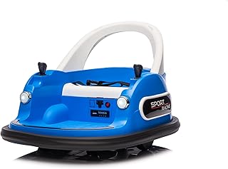12V Electric Bumper Car for Kids, Blue Sport Racing Ride On Car with Remote Control, 360 Degree Spin, LED Lights, Bluetooth, Safety Belt, Ages 1.5-5 Years