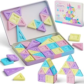 burgkidz 40PCS Magnetic Tiles, Macaron Colors Mini Building Blocks, Preschool Classroom Must Haves Sensory Autism Toys, STEM Kids Toys Christamas Present for Girls Ages 3 4 5 6 7 8 Year Old