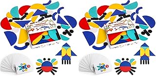 LovesTown Wooden Pattern Blocks Montessori Toys for Toddler Kids Open Ended Shape Puzzles Educational Tangram Preschool Learning Toy with 60 Cards 36 PCS (Pack of 2)