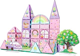 MAYAPHILOS 54 PCS Magnetic Tiles, Magnetic Building Blocks with Rabbit, Carrot, Easter Egg Pattern, Construction Stacking Toy for Toddlers, Gifts for Boys and Girls