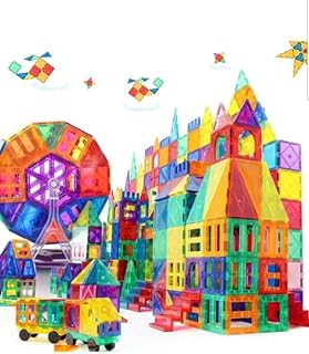 180 Piece Magnetic Tiles Building Set with Ferris Wheel and Cars, STEM Learning Construction Toy for Kids 3+ Years