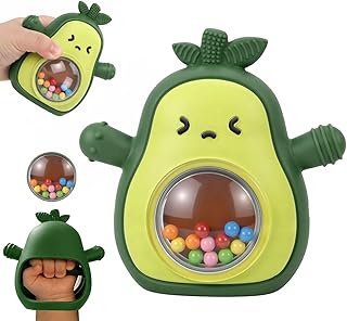 Baby Rattle Teething Toys Silicone Avocado Teething Mitten Over 3 Months-Sensory Toys for Grasping Chewing Sucking Hearing Needs-Baby Teether for Teething Relief-BPA Free Infant Toys Baby Shower Gifts