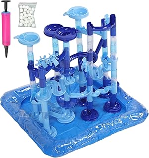 Marble Run Sets Funnel Slide DIY Water Play Marble Run Maze Ball Track Building Blocks for Interactive Water Play Educational Toy for Kids Blue