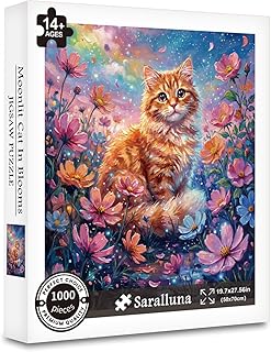 Puzzle for Adults 1000 Pieces,Moonlit Cat in Blooms JigsawPuzzle, Challening Impossible Difficult Hard Fun 1000 Pieces Jigsaw Puzzles for Adults