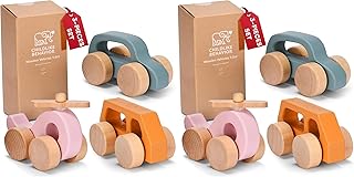 CHILDLIKE BEHAVIOR Wooden Cars for Toddlers 1-3 - Wood Push Truck Vehicle - Montessori Car Toys - Wooden Rattle Teething Toys - Colorful Wood Cars for Kids, Boys, & Girls (Set of 3) (Pack of 2)
