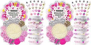 ARTISTRO Bracelet Making Kit - Friendship Bracelet Kit for Jewelry Making with Pearl Beads, Clay Beads, Letters, Stars, Flowers, Hearts - Pink Kandi Beads Set for Girls, Boys and Adults (Pack of 2)