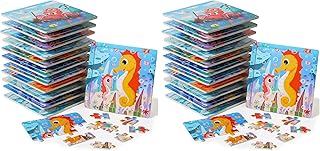 GRINNNIE Wooden Puzzle for Toddlers 3 4 5 Years Old, 12 PCS Jigsaw Ocean Animals Puzzles Preschool Learning Toys for Travel or Car, Birthday for Boys and Girls (Pack of 2)