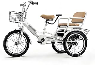Tandem Tricycle 14 16 18 Inch, Toddlers Kid Trike Bike with Basket Dual-Brake Safety Belt, High Carbon Steel Trike Frame 3 Wheel Bike for Age 2-9 Years Old(Grey,18in/44cm)